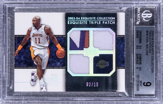 2003-04 UD "Exquisite Collection" Triple Patches #KM Karl Malone Game Used Patch Card (#02/10) - BGS MINT 9